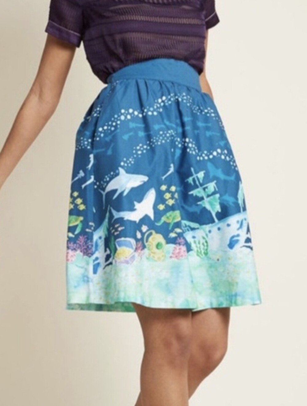 Modcloth Shark Shipwreck Circle Skirt Sz M